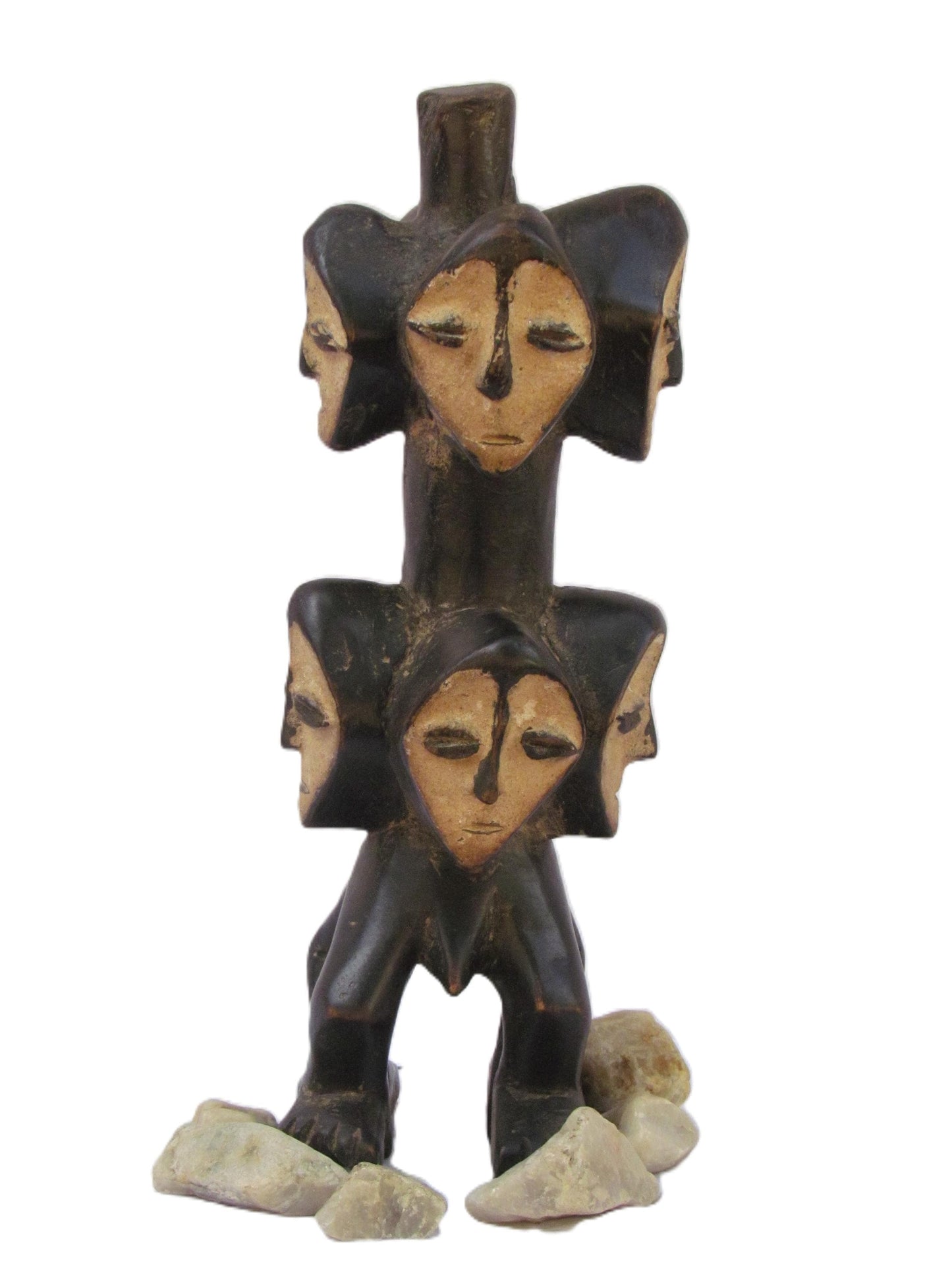 Lega Multiple Head Statue – Sakimatwematwe Wood Sculpture – Congo Ritual Art