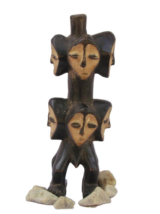 Lega Multiple Head Statue – Sakimatwematwe Wood Sculpture – Congo Ritual Art