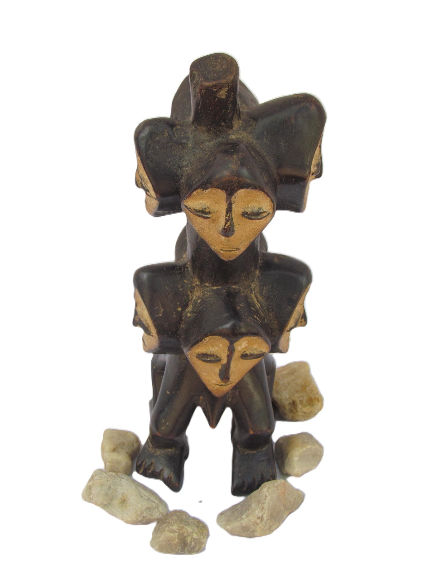 Lega Multiple Head Statue – Sakimatwematwe Wood Sculpture – Congo Ritual Art