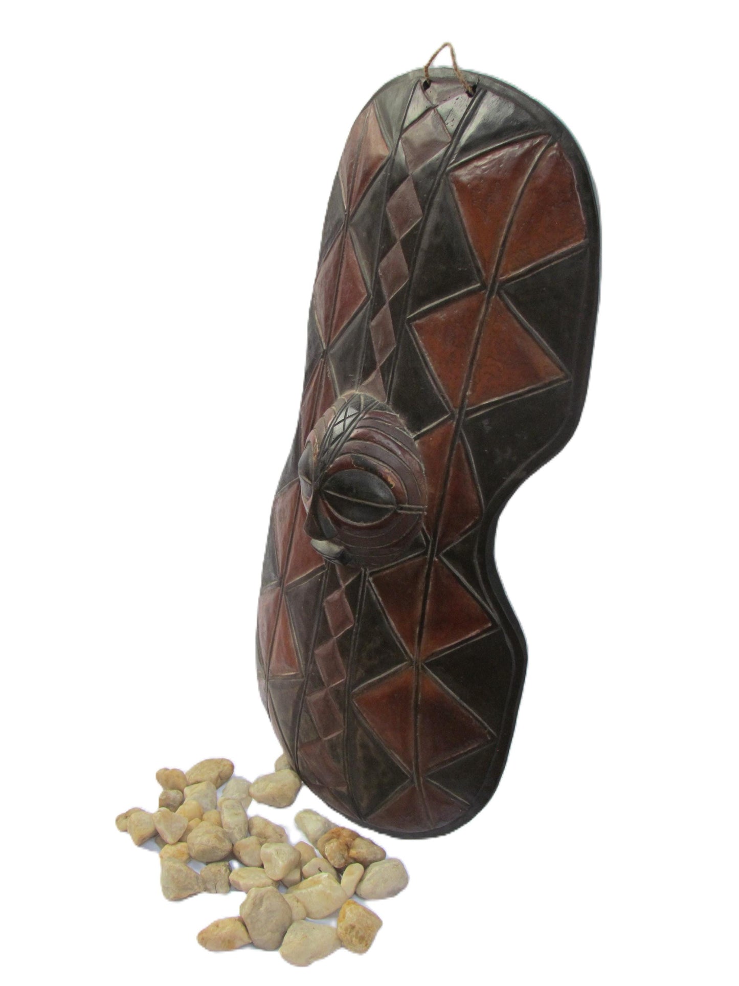 Large Luba Mask Shield – 36" Hand-Carved Wood Wall Art – Congo Tribal Decor