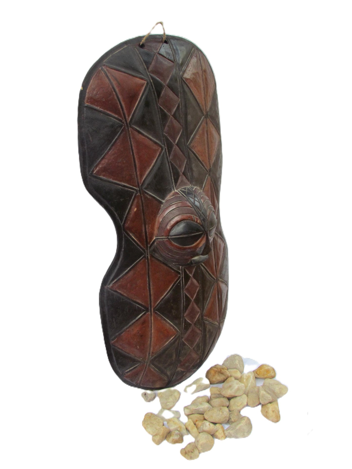 Large Luba Mask Shield – 36" Hand-Carved Wood Wall Art – Congo Tribal Decor