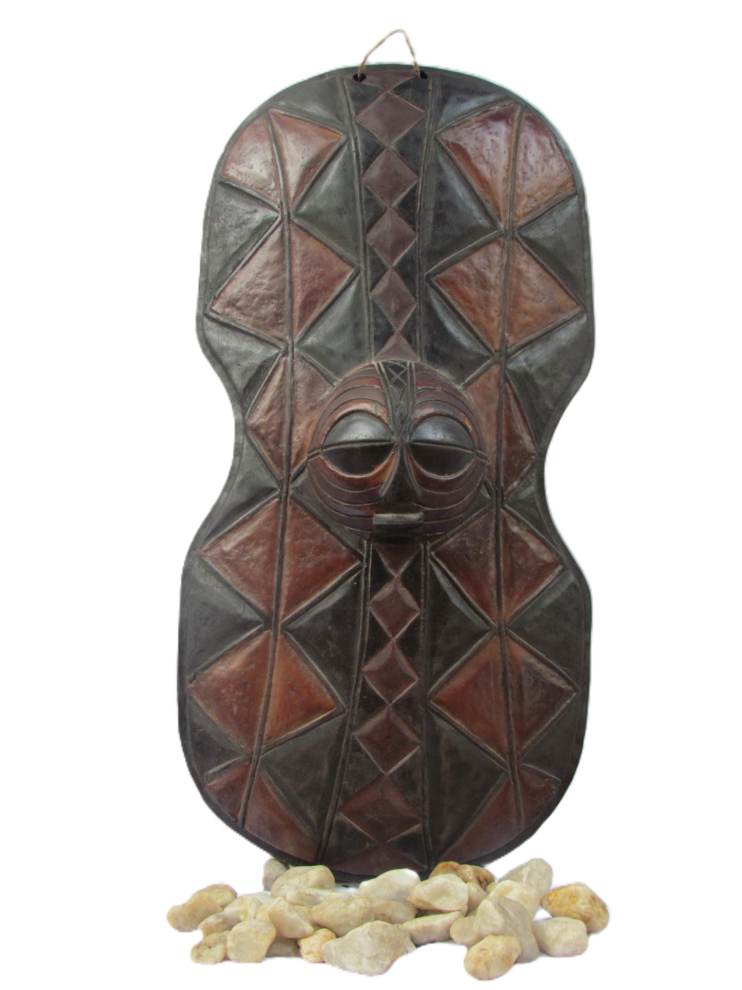 Large Luba Mask Shield – 36" Hand-Carved Wood Wall Art – Congo Tribal Decor