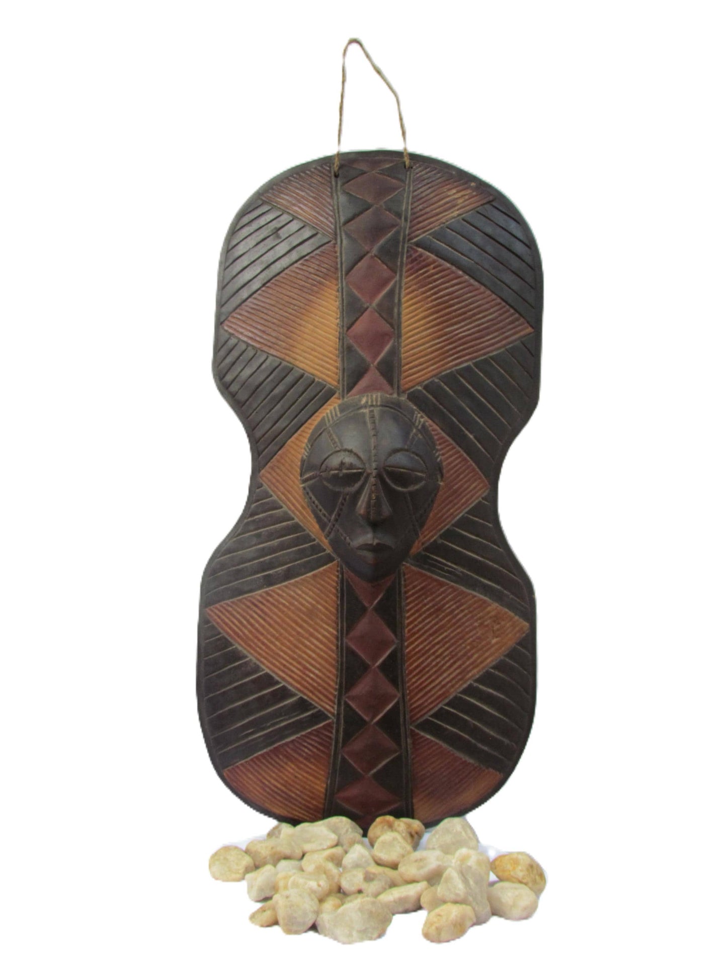 Large Luba Mask Shield – 35" Hand-Carved Wood Wall Art – Congo Tribal Decor Art