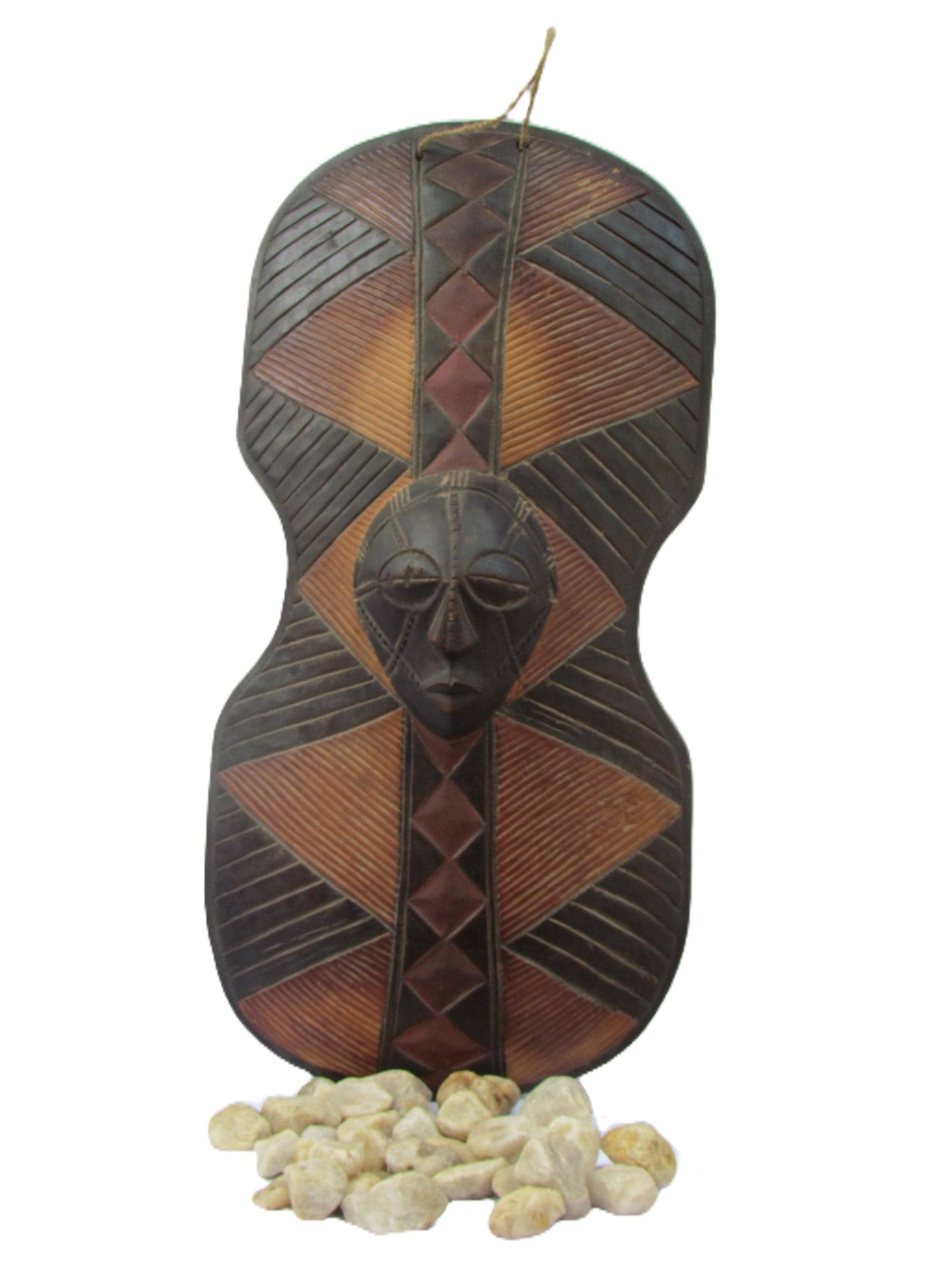 Large Luba Mask Shield – 35" Hand-Carved Wood Wall Art – Congo Tribal Decor Art