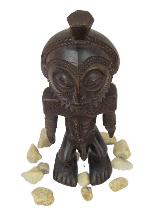 Antique Buyu Warrior Statue – Hand-Carved Wood Sculpture – Congo Ancestor Art