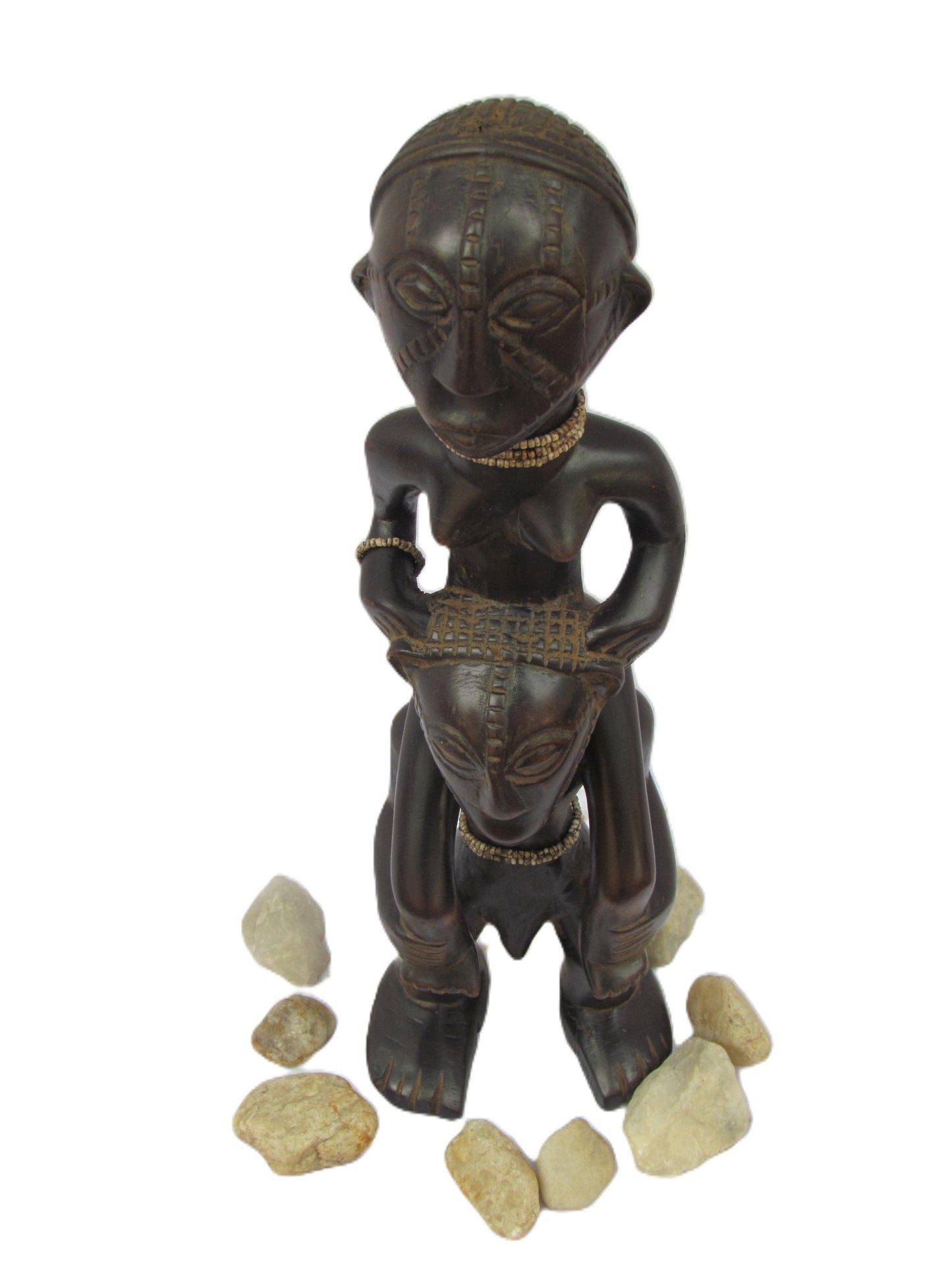 Tabwa Double Figure | Hand-Carved Wood Male Female | Congo Ancestral Balance Art