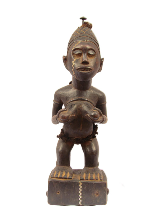 Bakongo Female Figure – 20" Hand-Carved Wood – Congo Maternity Tribal Sculpture