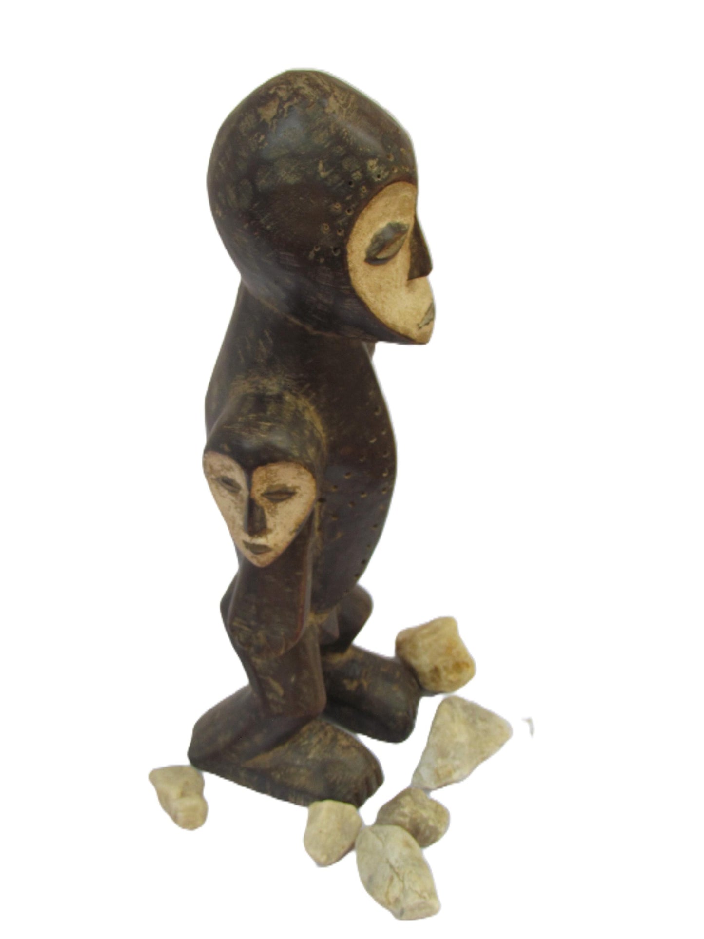 Lega Tribal Sculpture | Multi-Headed Carved Wood Figure | Congo Bwami Ritual Art