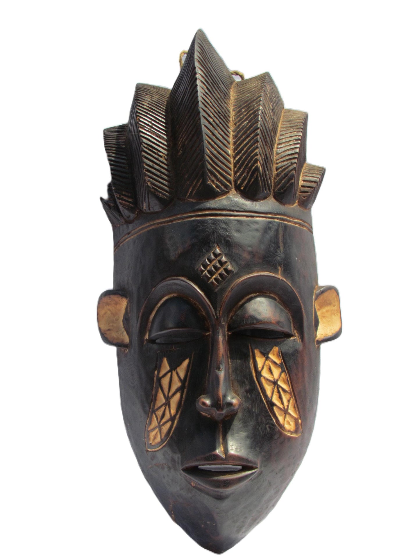 Large 34" Chokwe Tribal Mask – Hand-Carved Wood Wall Decor – Congo African Art