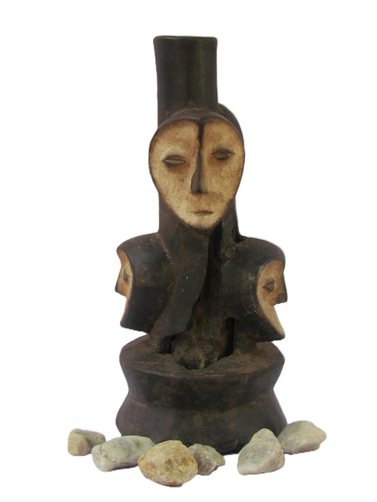 Lega Bwami Multi Head Statue | Congo Ritual Sculpture | Tribal Wood Art