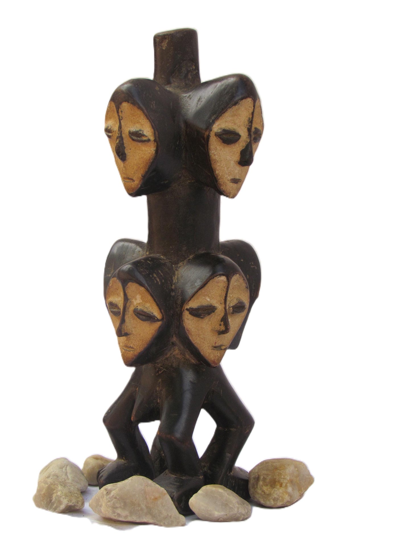 Lega Multiple Head Statue – Sakimatwematwe Wood Sculpture – Congo Ritual Art