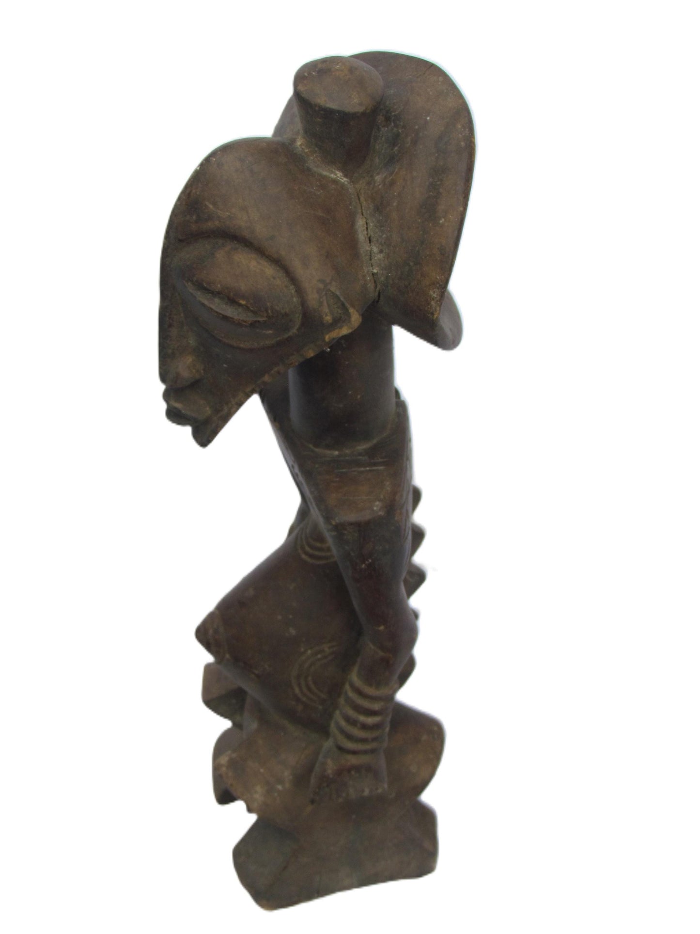 Antique Buyu Male Statue – Rare Basumba Tribal Wood Carving – Congo African Art