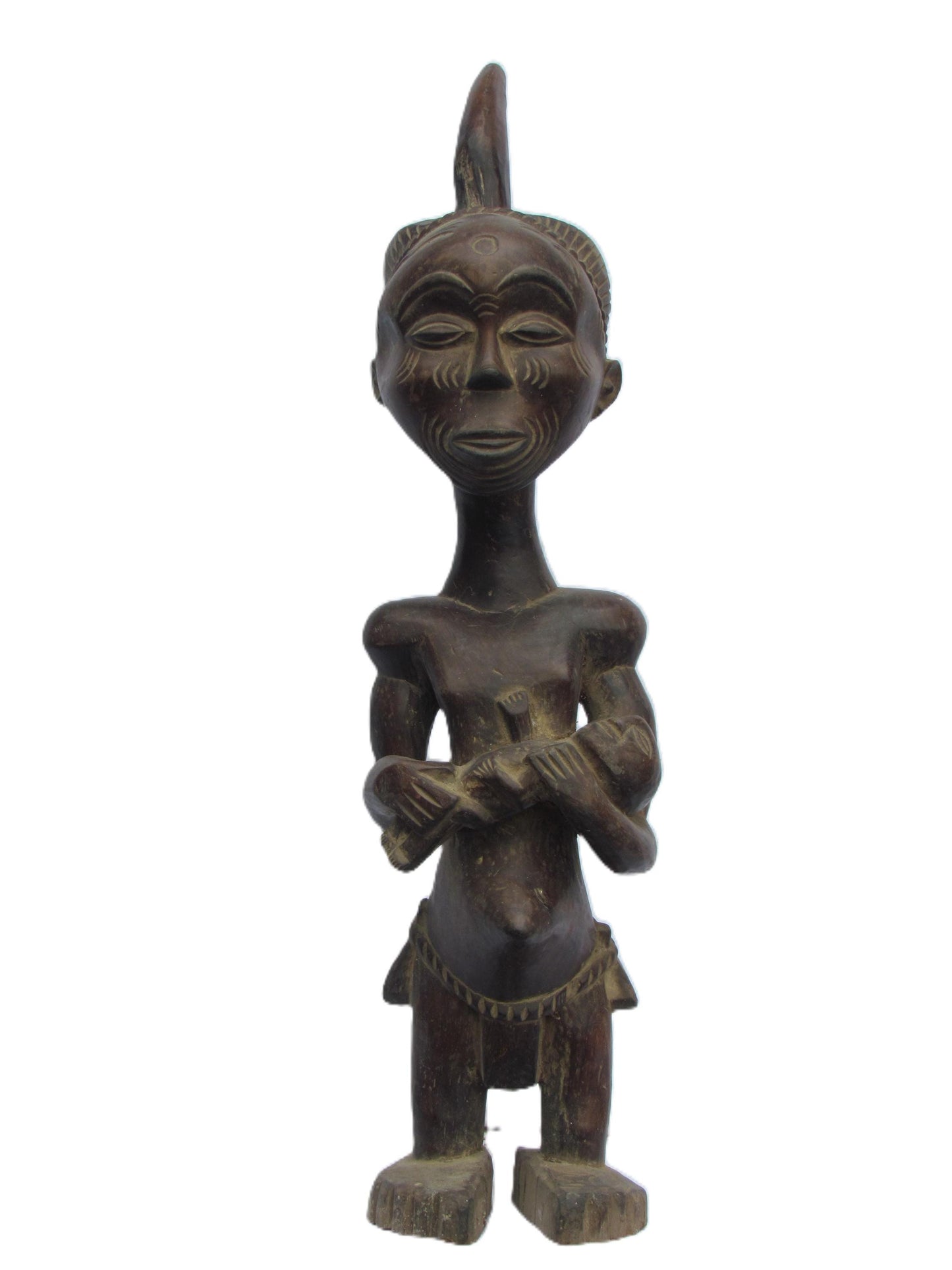 Rare Lulua Maternity Statue – 27" Hand-Carved Wood Sculpture – Congo Mother Art