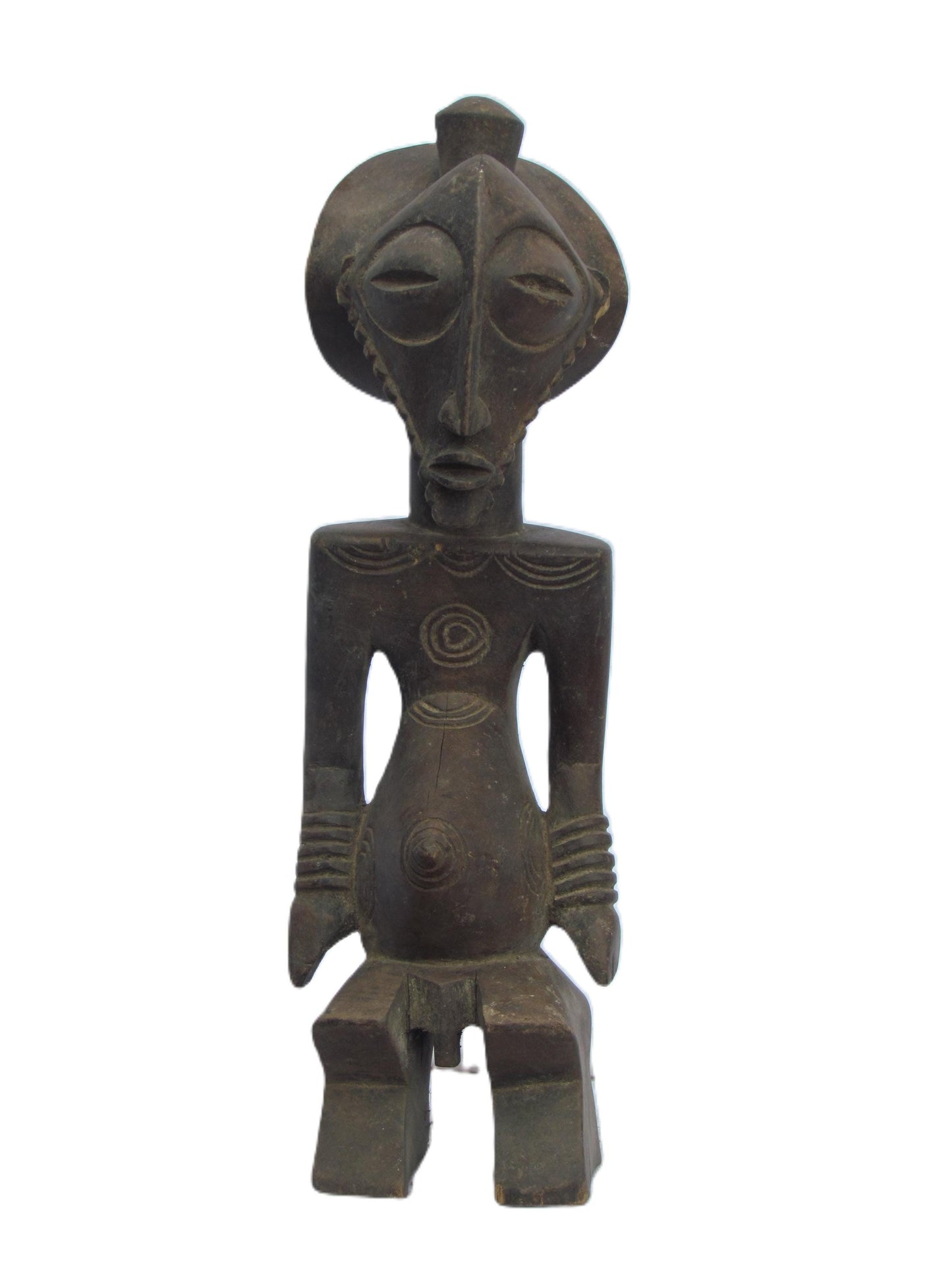 Antique Buyu Male Statue – Rare Basumba Tribal Wood Carving – Congo African Art