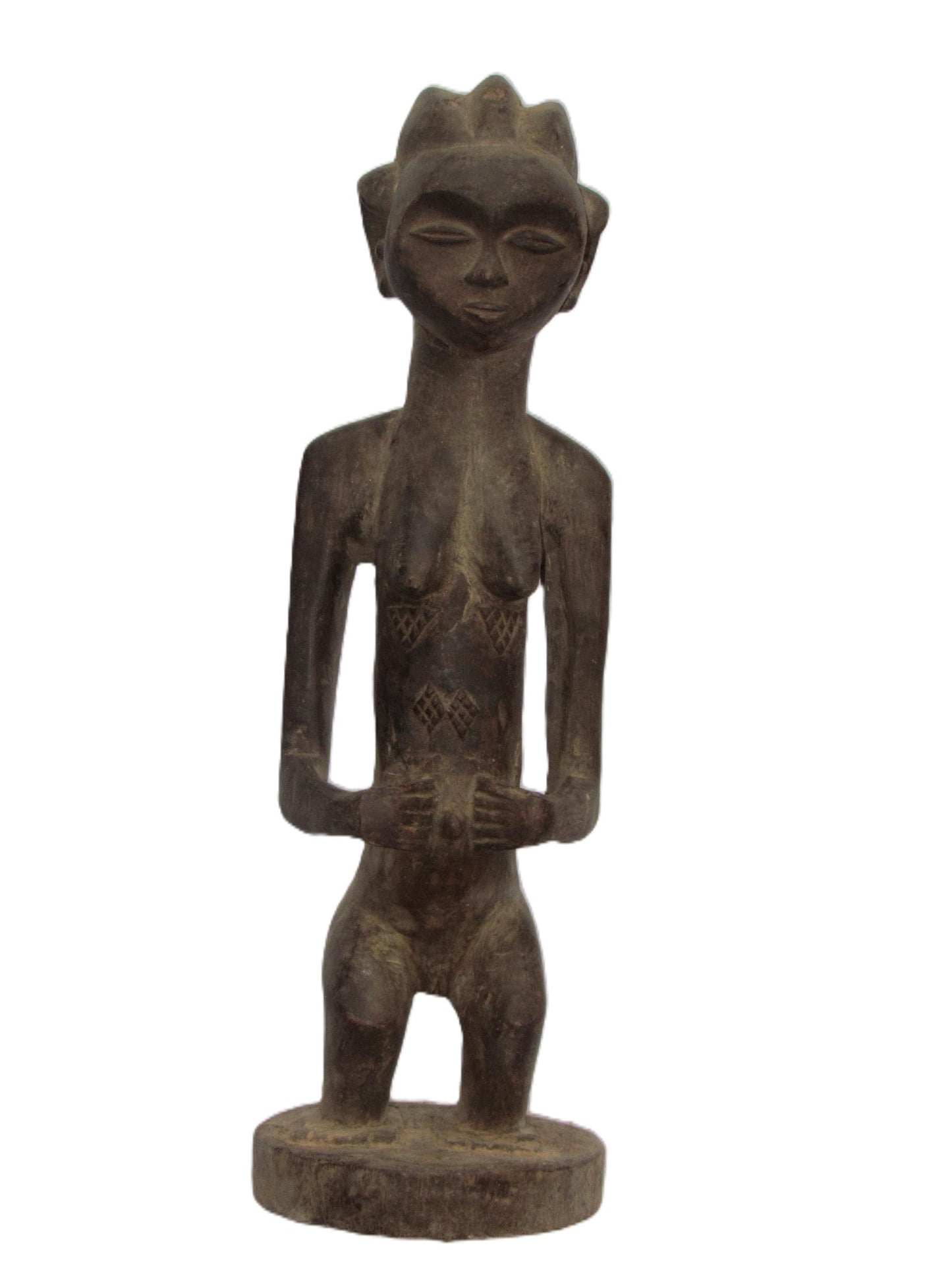Luba Female Figure – 19" Hand-Carved Wood – Congo DRC African Prestige Art