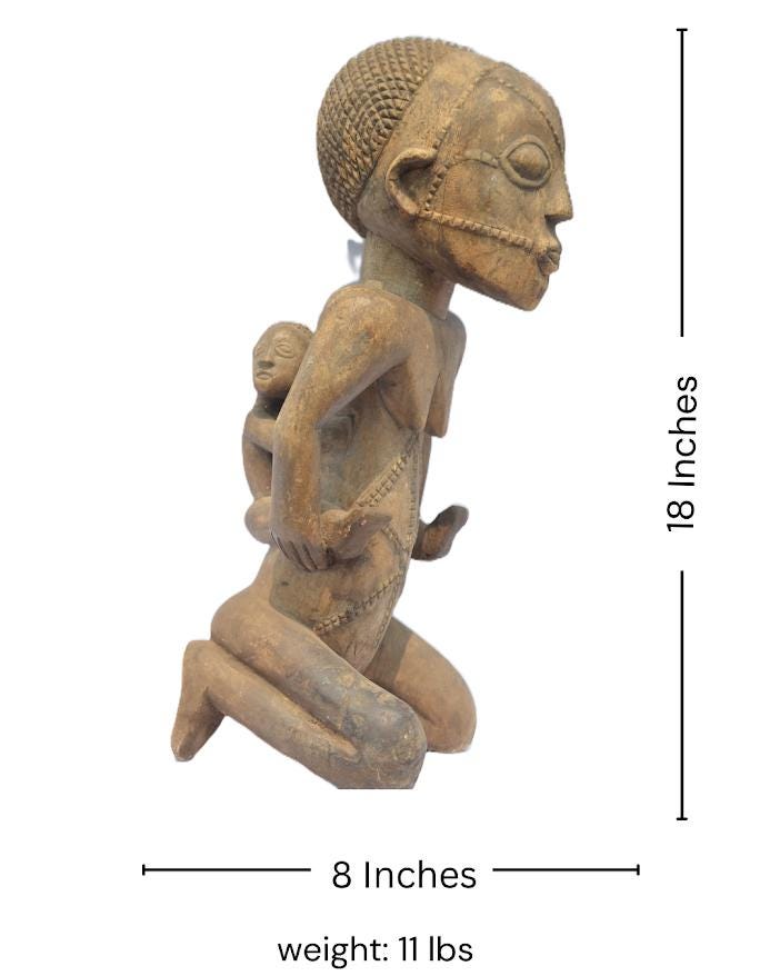 Tabwa Maternity Statue | Hand-Carved Wood Mother Child | Congo Tribal Fertility Art