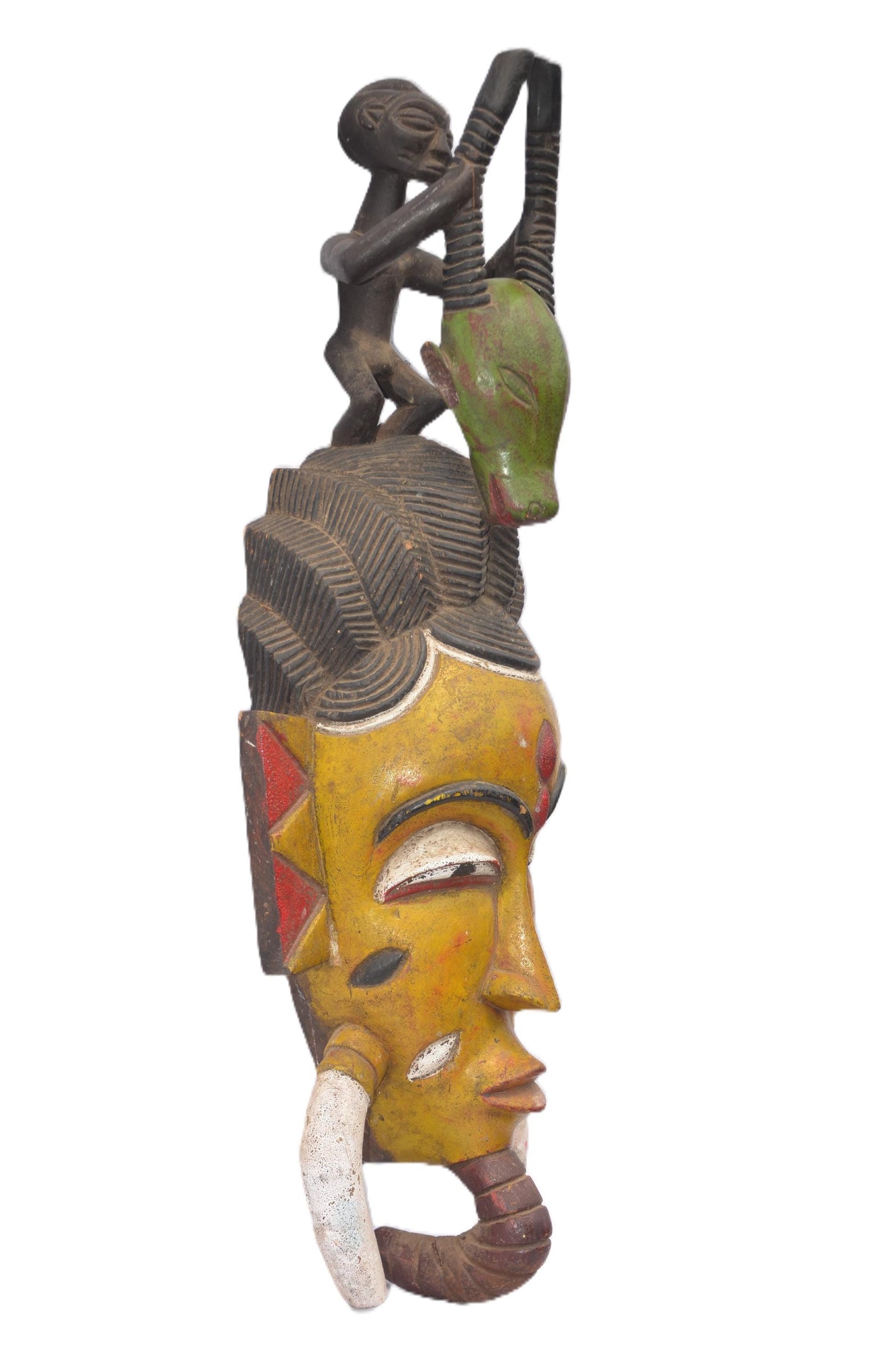 Large Luba Mask – 30" Hand-Painted Wood Tribal Wall Decor – Congo African Art