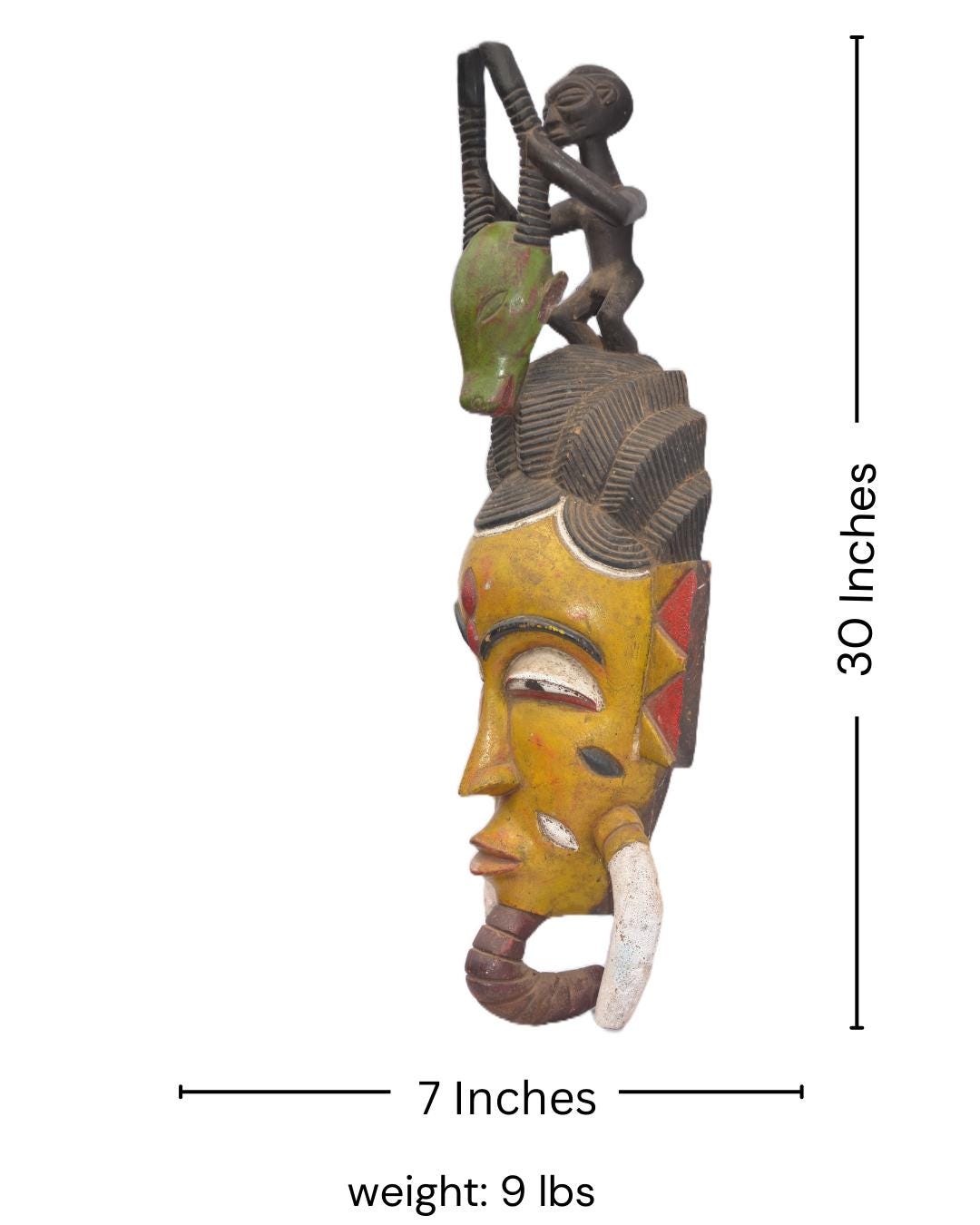 Large Luba Mask – 30" Hand-Painted Wood Tribal Wall Decor – Congo African Art