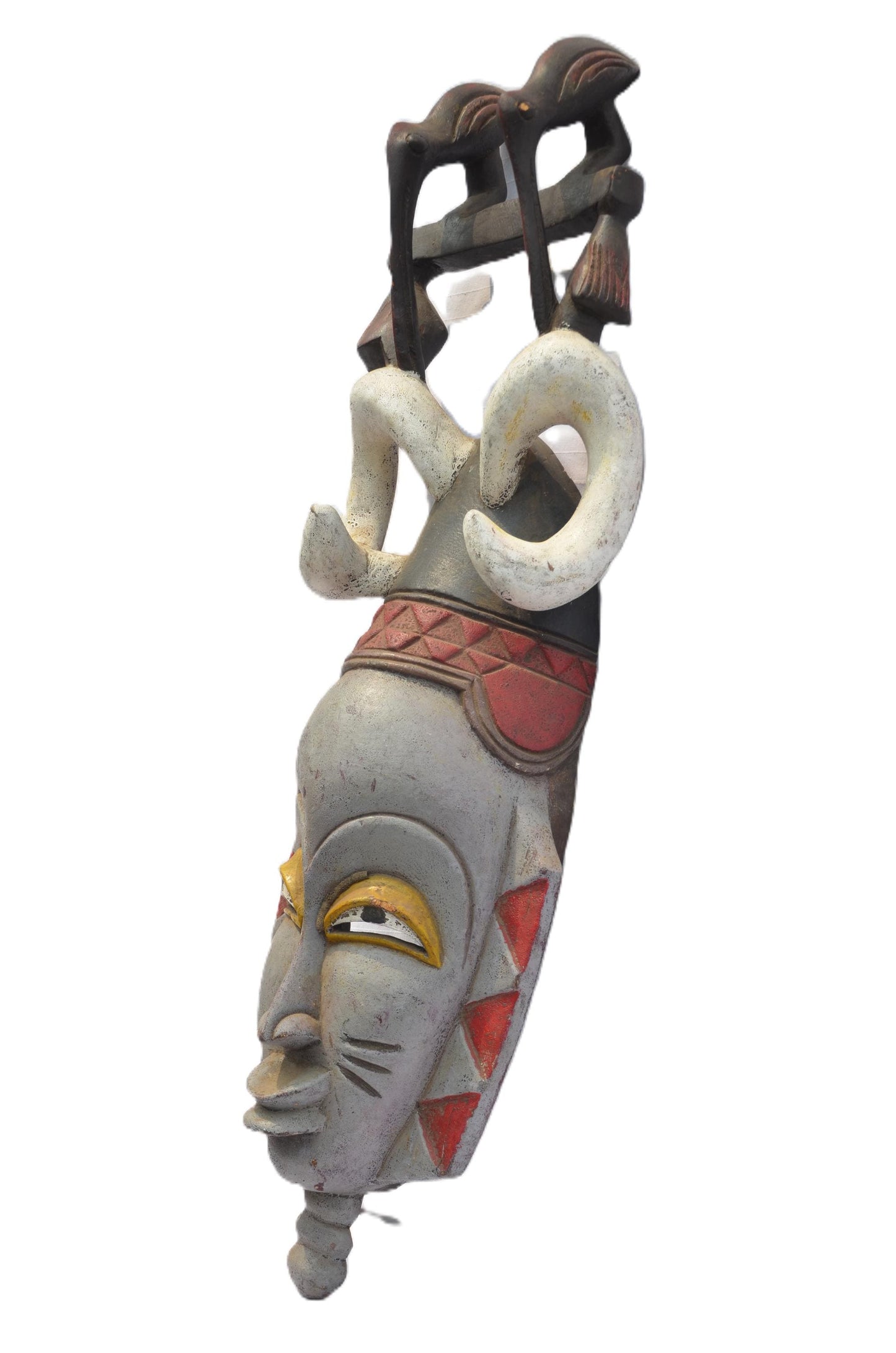 Authentic Luba Mask – Rare 33" Hand-Carved Wood Wall Decor – Congo Tribal Art