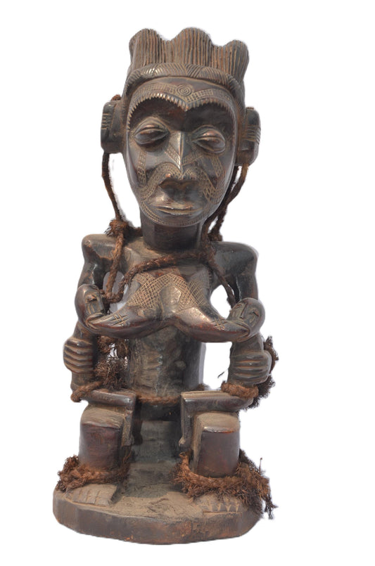 Nyabade Nyanga Twin Mother Statue - Hand Carved African Wood Congo Art