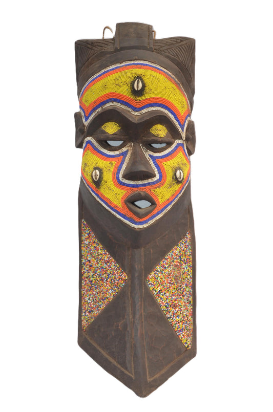 Hemba Beaded Mask, African Tribal Wall Decor, Handmade Congo Art