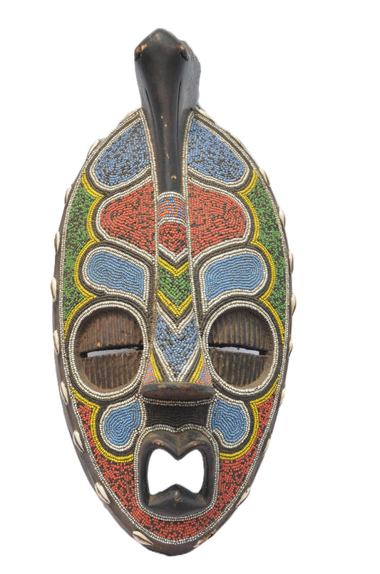 Beaded Luba Mask, African Tribal Wall Decor, Handmade Congo Art