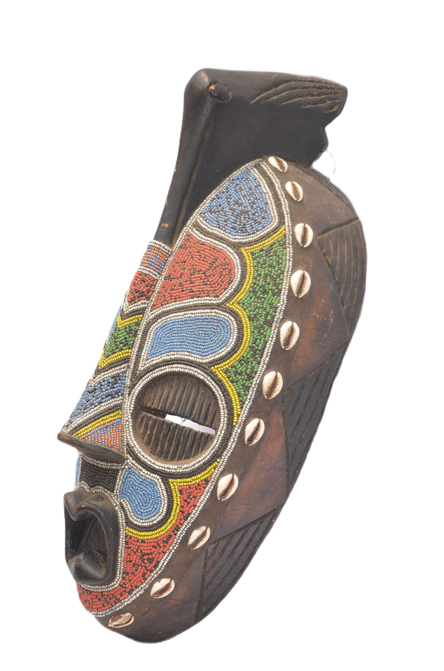 Beaded Luba Mask, African Tribal Wall Decor, Handmade Congo Art