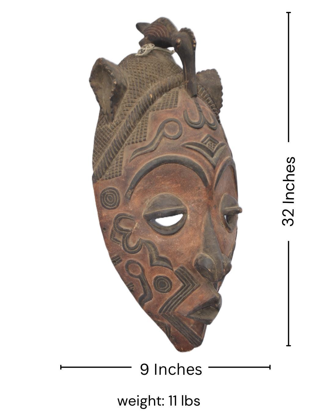 Benelulua Mask, African Tribal Wall Decor, Handmade Congo Art