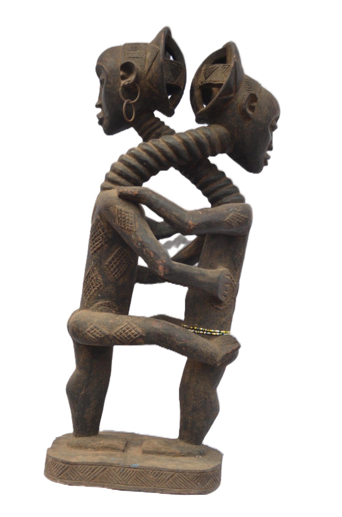 Luba Couple Statue, African Tribal Sculpture, Handmade Congo Art Decor