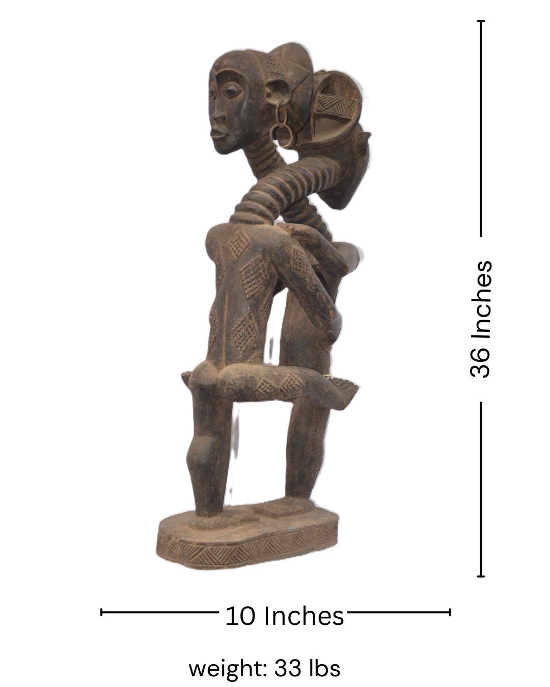 Luba Couple Statue, African Tribal Sculpture, Handmade Congo Art Decor