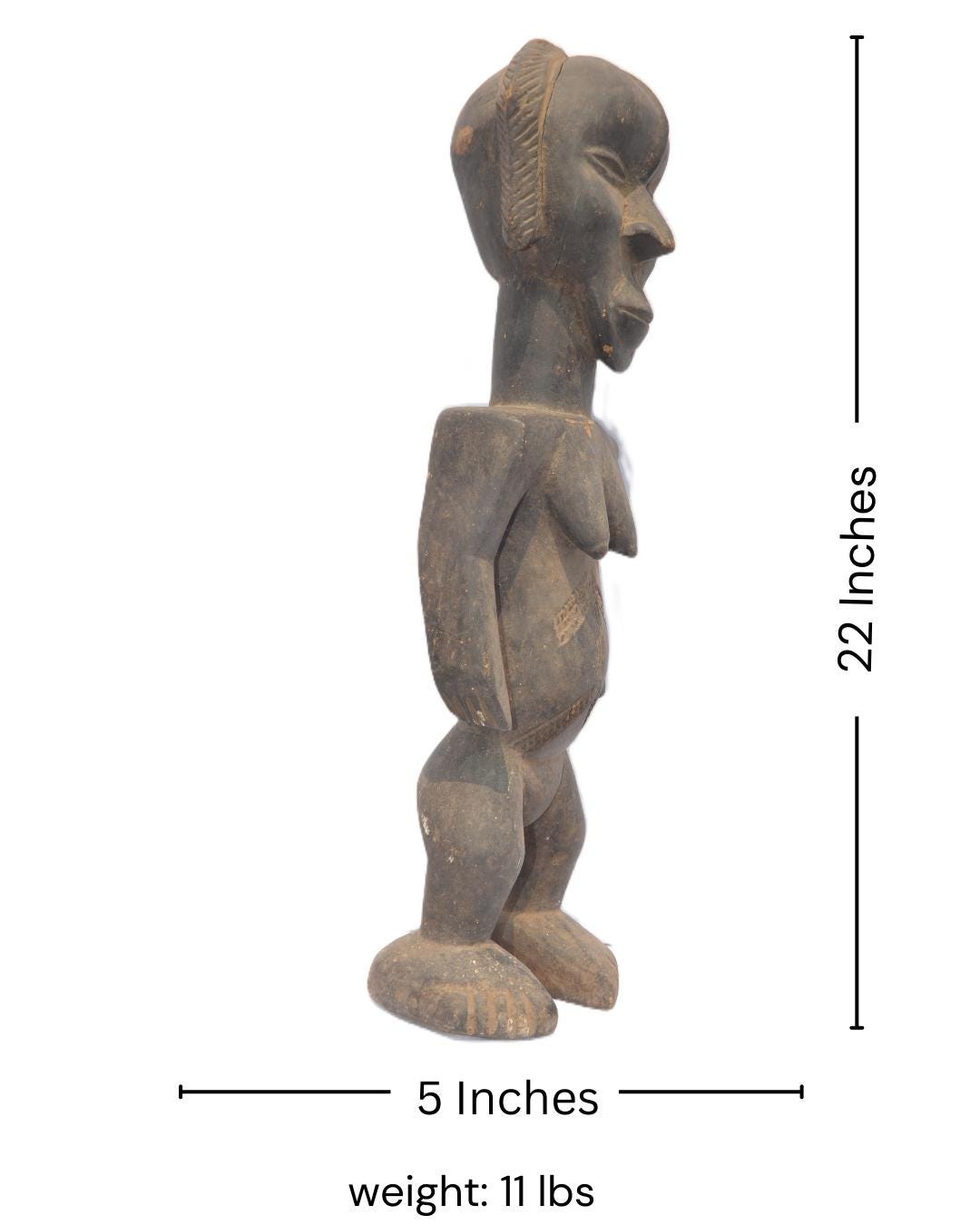 Hemba Female Statue – African Tribal Wood Sculpture – Hand-Carved Congo Art