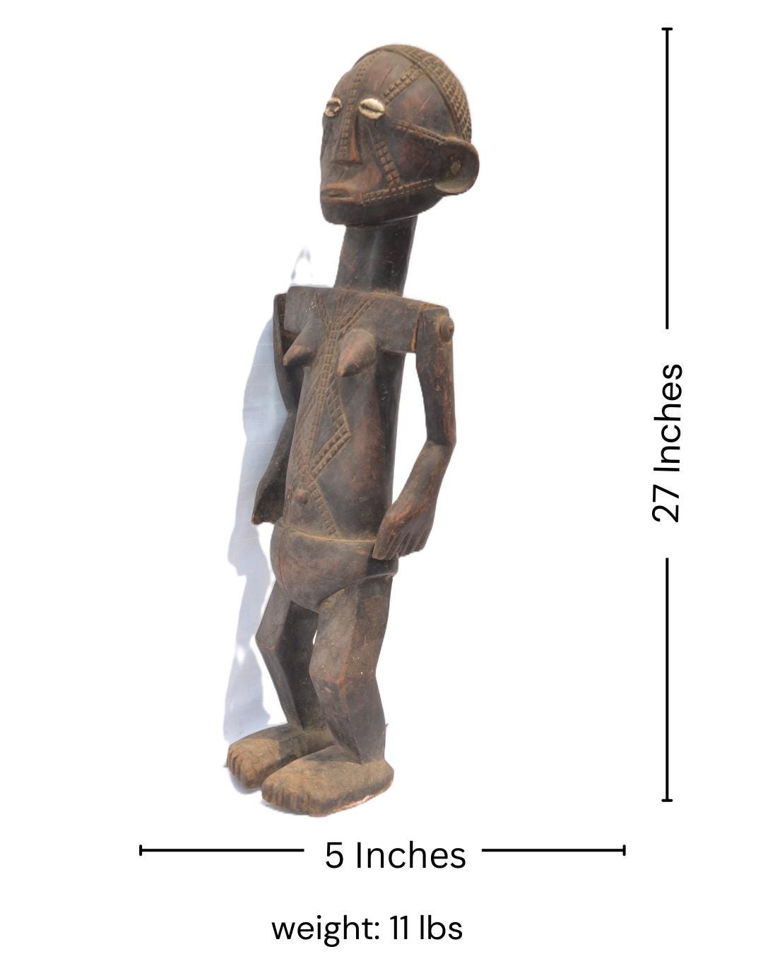 Authentic Tabwa Female Statue – African Tribal Art – Hand-Carved Congo Figurine