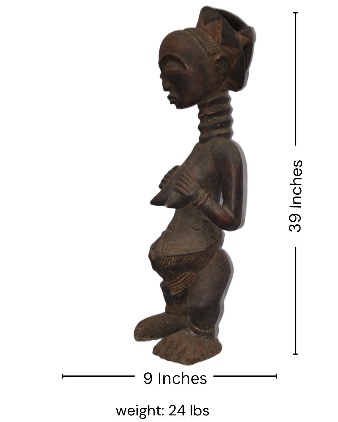 Luba Female Statue – Handcarved Wooden African Tribal Sculpture, Authentic Congo Art