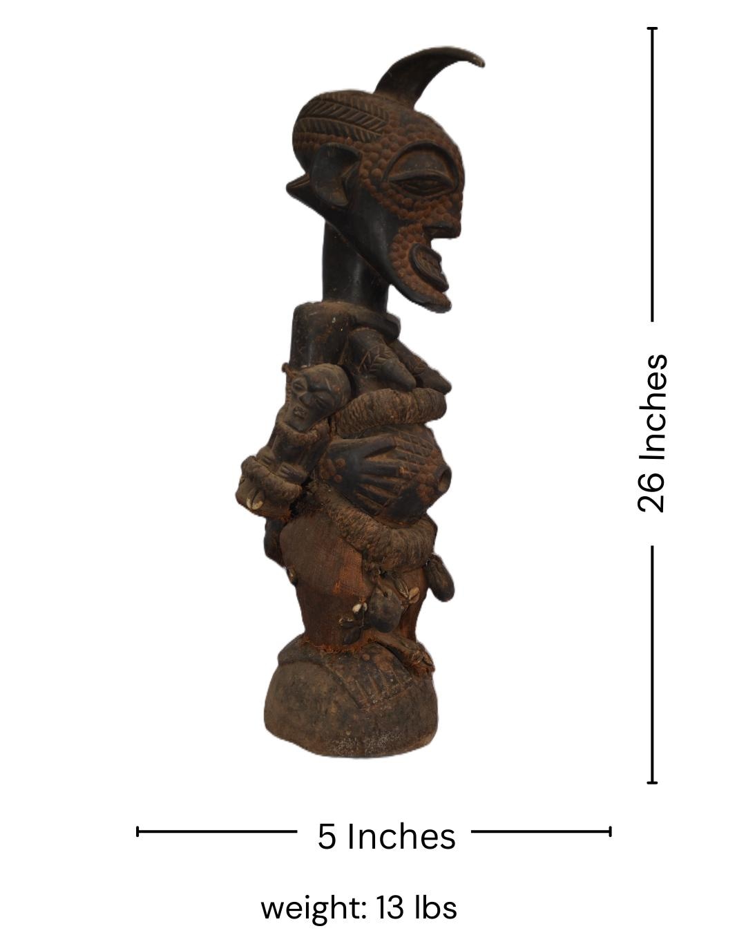 Female Songye Statue, African Tribal Sculpture, Handmade Congo Art