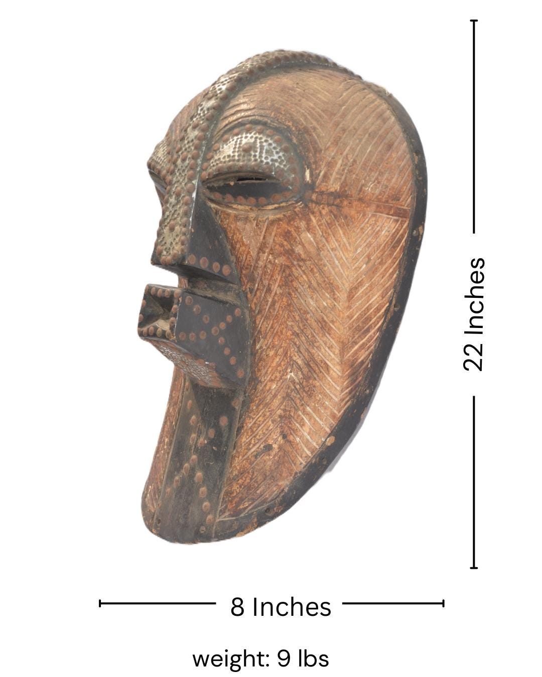 Songye Tribal Mask – Hand-Carved Wood Wall Decor – Congo African Ritual Art