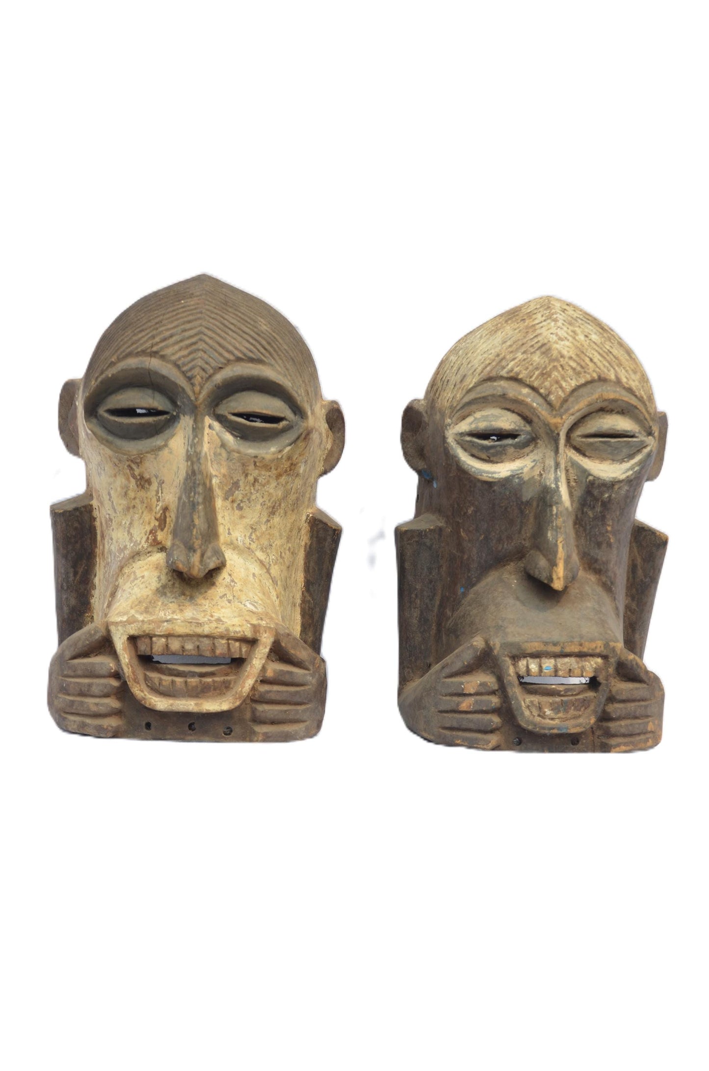 Pair of Soko Muntu Masks – Rare Songye African Wood Tribal Mask – Congo Art Set