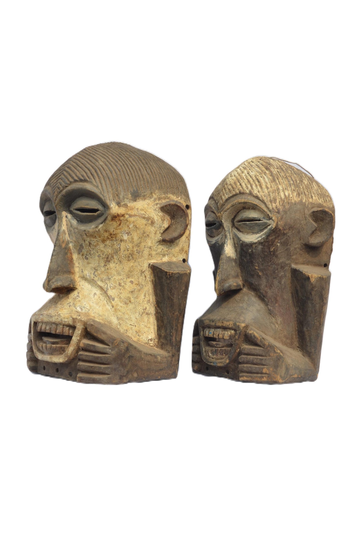 Pair of Soko Muntu Masks – Rare Songye African Wood Tribal Mask – Congo Art Set