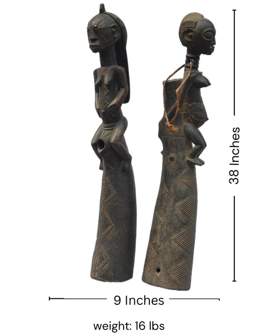 Tabwa Couple Statue, Hand-Carved African Sculpture, Tribal Art Congo