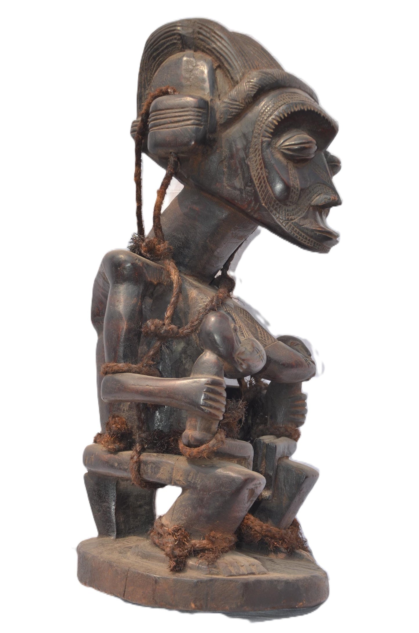 Nyabade Nyanga Twin Mother Statue - Hand Carved African Wood Congo Art