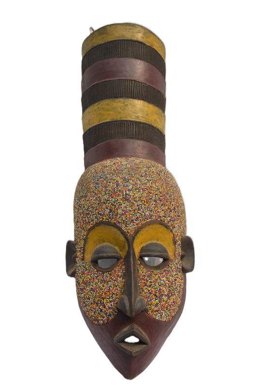 Beaded Tabwa Mask, African Tribal Wall Decor, Handmade Ethnic Art