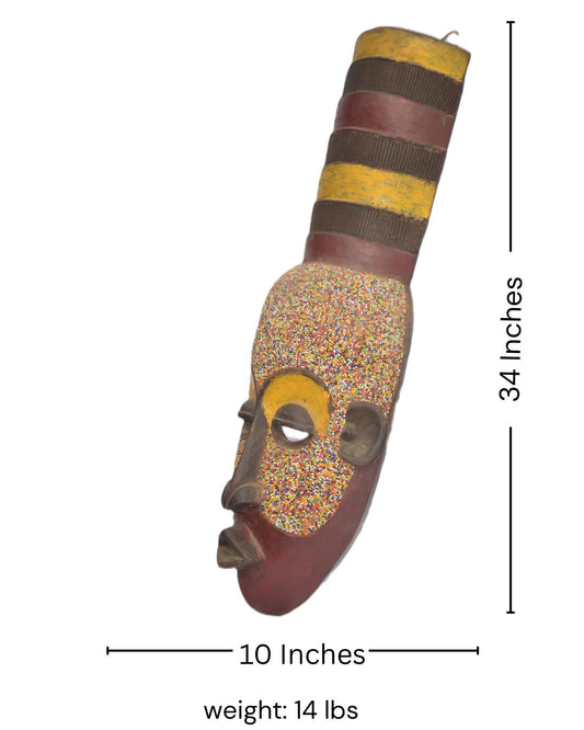 Beaded Tabwa Mask, African Tribal Wall Decor, Handmade Ethnic Art