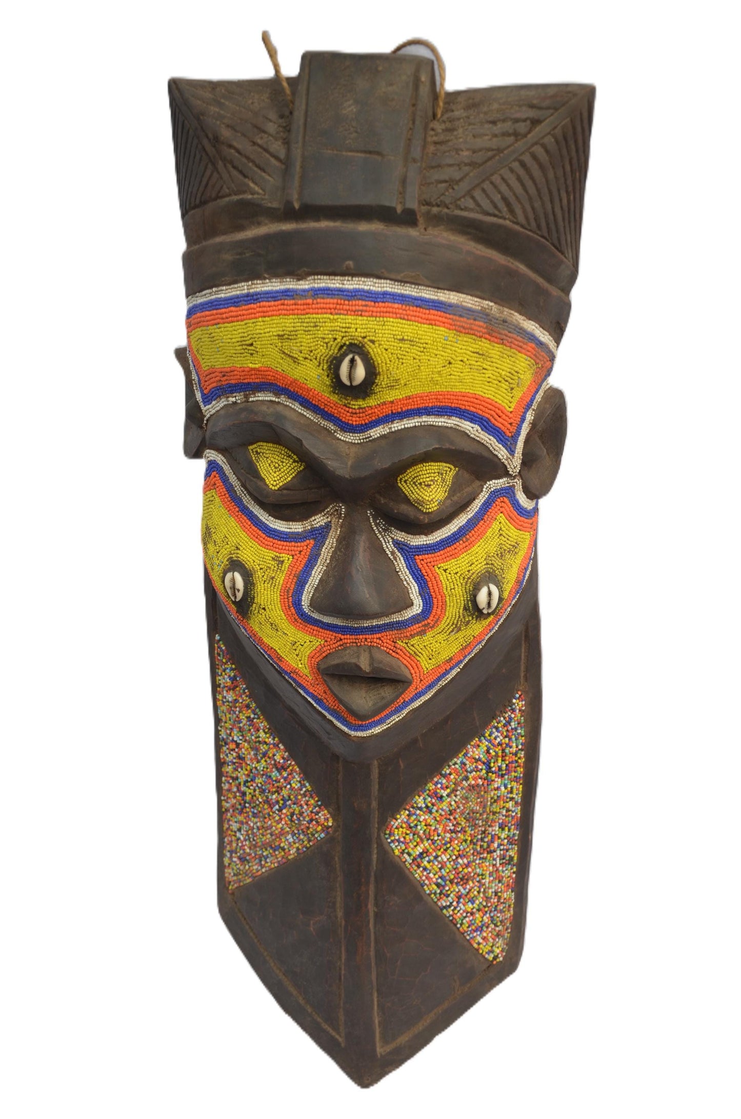 Hemba Beaded Mask, African Tribal Wall Decor, Handmade Congo Art