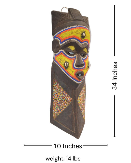 Hemba Beaded Mask, African Tribal Wall Decor, Handmade Congo Art