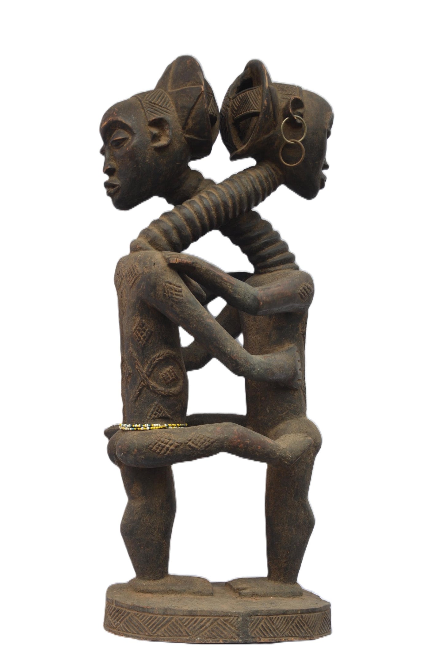 Luba Couple Statue, African Tribal Sculpture, Handmade Congo Art Decor