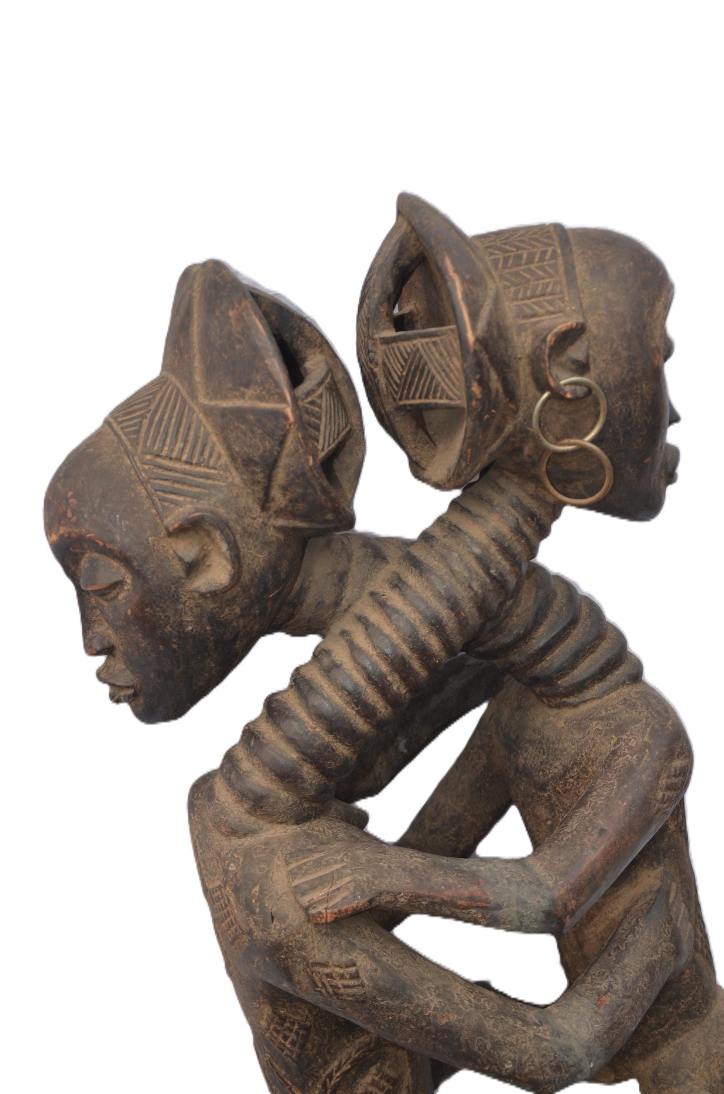 Luba Couple Statue, African Tribal Sculpture, Handmade Congo Art Decor