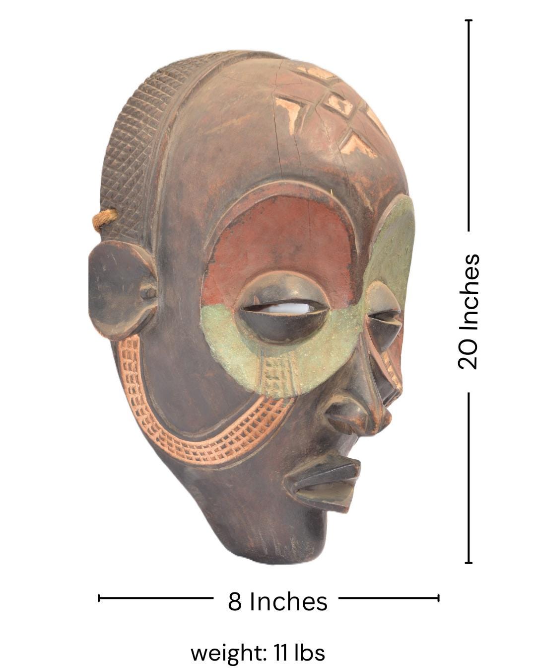 Chokwe Mask, African Tribal Wall Decor, Handmade Congo Art