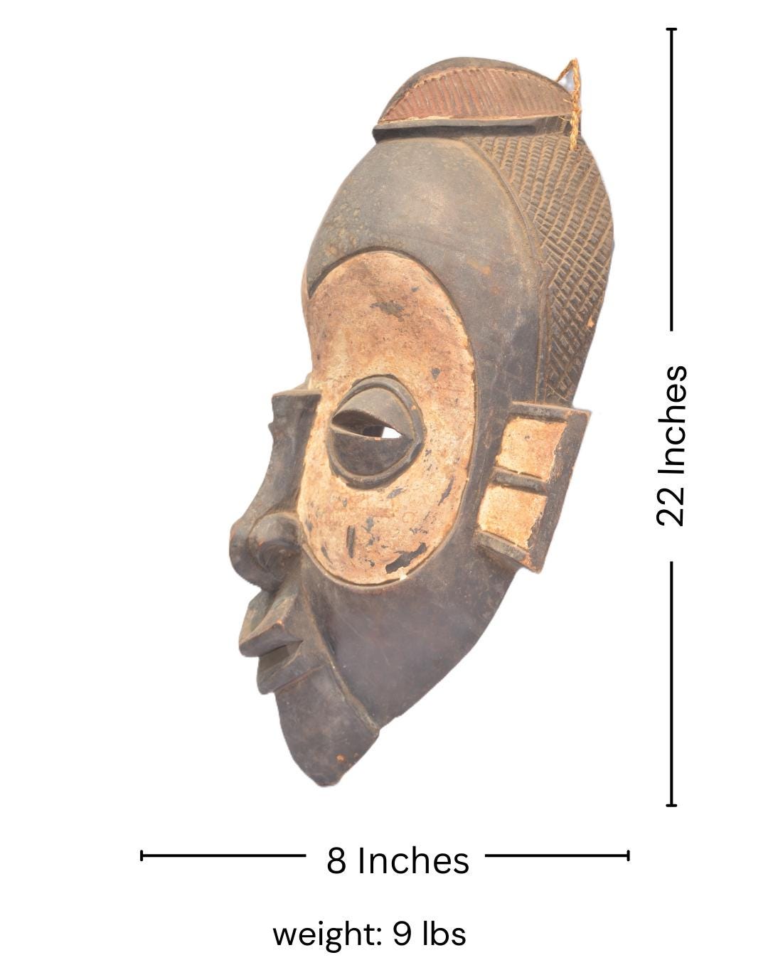 Authentic Yaka Mask – African Tribal Wood Wall Decor – Hand-Carved Congo Art