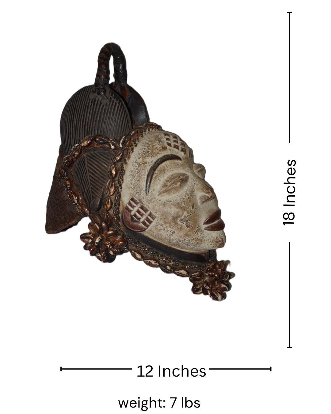 Beaded Bapunu Mask – Hand-Carved Wood Tribal Wall Decor – Gabon African Art