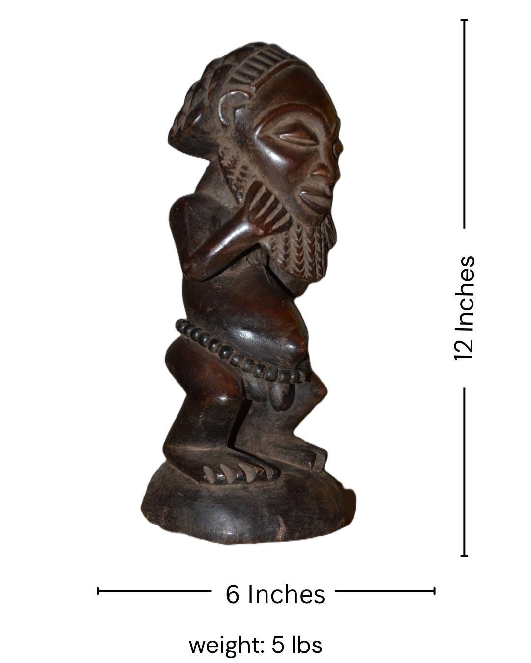 Authentic Kumu Statue – African Tribal Art – Hand-Carved Congo Wood Figurine