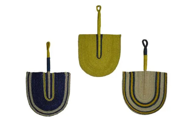 Woven Sisal Hand Fan Wall Hanging – African Decorative Fan (Set of 3)